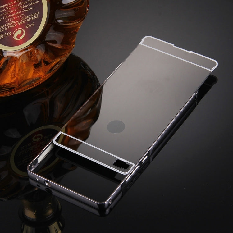 For Huawei P8 Electroplating Mirror Push Pull PC Protective Case Back Shell Cover + Metal Bumper Frame