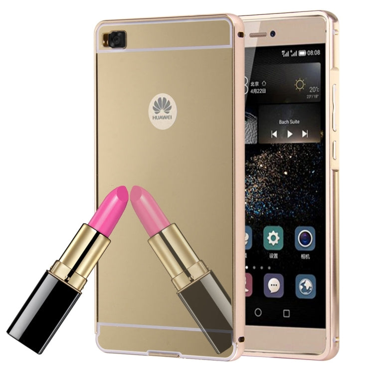 For Huawei P8 Electroplating Mirror Push Pull PC Protective Case Back Shell Cover + Metal Bumper Frame