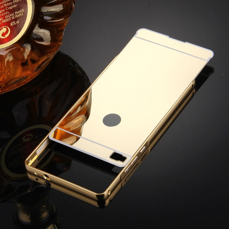 For Huawei P8 Electroplating Mirror Push Pull PC Protective Case Back Shell Cover + Metal Bumper Frame