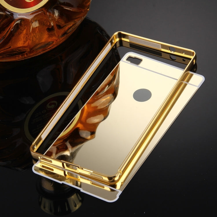 For Huawei P8 Electroplating Mirror Push Pull PC Protective Case Back Shell Cover + Metal Bumper Frame