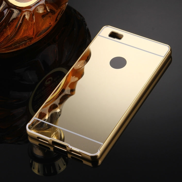 For Huawei P8 Lite Electroplating Mirror Push Pull PC Protective Case Back Shell Cover + Metal Bumper Frame