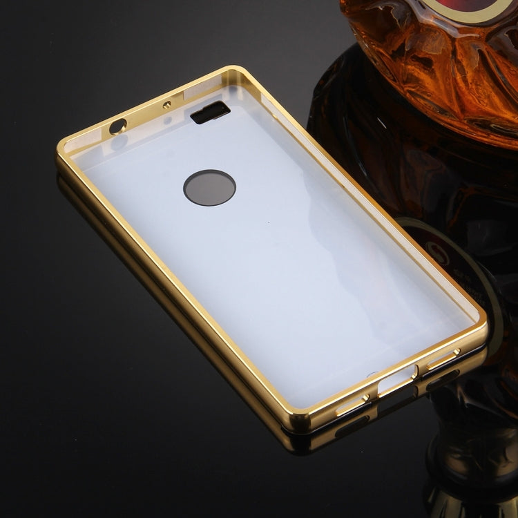 For Huawei P8 Lite Electroplating Mirror Push Pull PC Protective Case Back Shell Cover + Metal Bumper Frame
