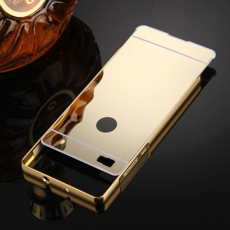 For Huawei P8 Lite Electroplating Mirror Push Pull PC Protective Case Back Shell Cover + Metal Bumper Frame