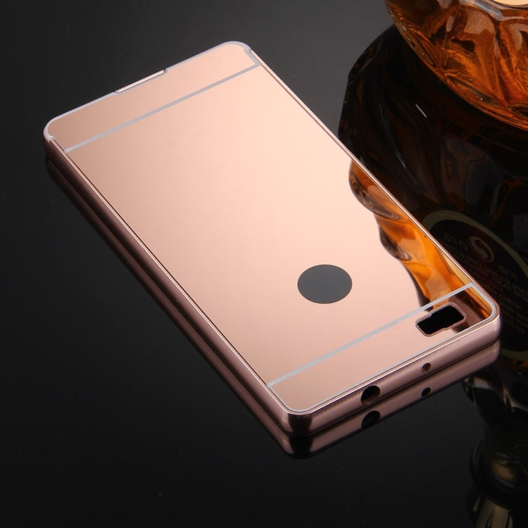 For Huawei P8 Lite Electroplating Mirror Push Pull PC Protective Case Back Shell Cover + Metal Bumper Frame
