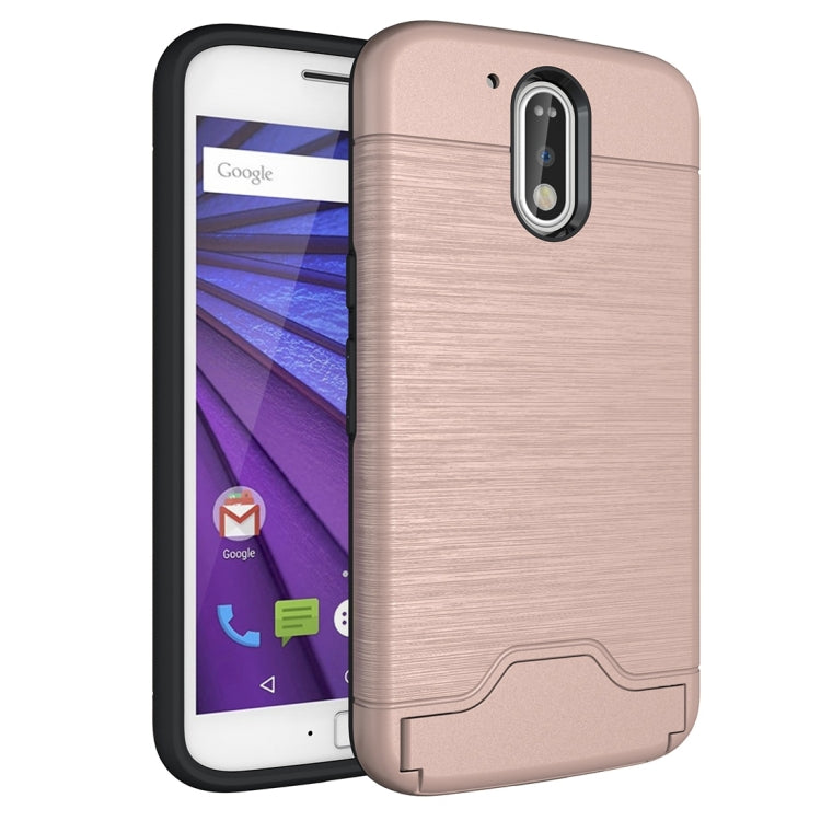 For Motorola Moto G4 & G4 Plus Brushed Texture Separable TPU + PC Combination Back Case with Card Slot & Holder