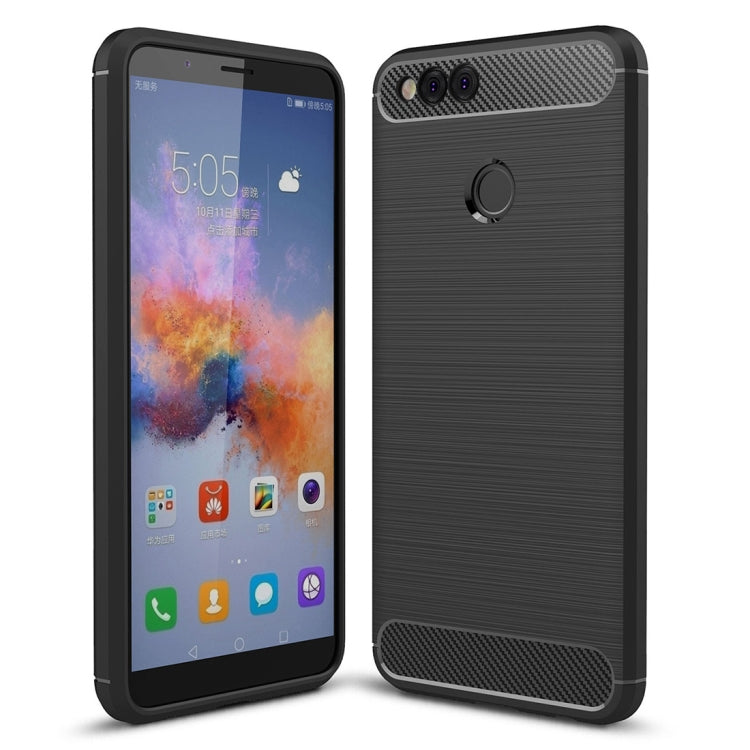 For Huawei Honor 7X Brushed Carbon Fiber Texture TPU Shockproof Anti-slip Soft Protective Back Cover Case