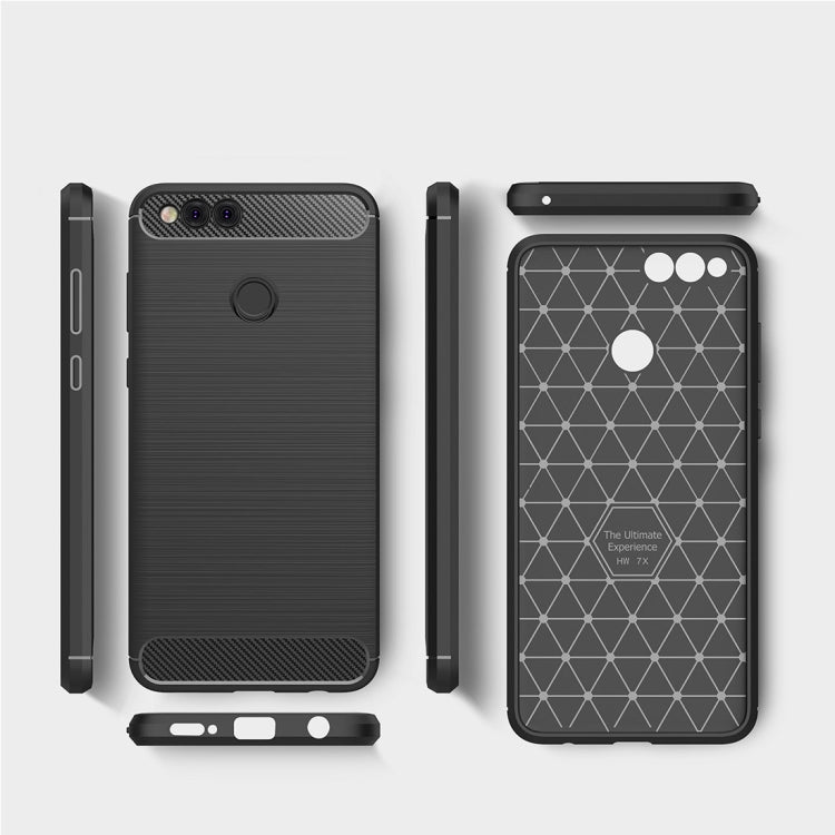 For Huawei Honor 7X Brushed Carbon Fiber Texture TPU Shockproof Anti-slip Soft Protective Back Cover Case