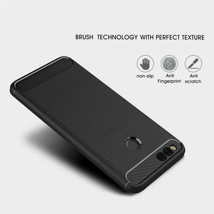 For Huawei Honor 7X Brushed Carbon Fiber Texture TPU Shockproof Anti-slip Soft Protective Back Cover Case