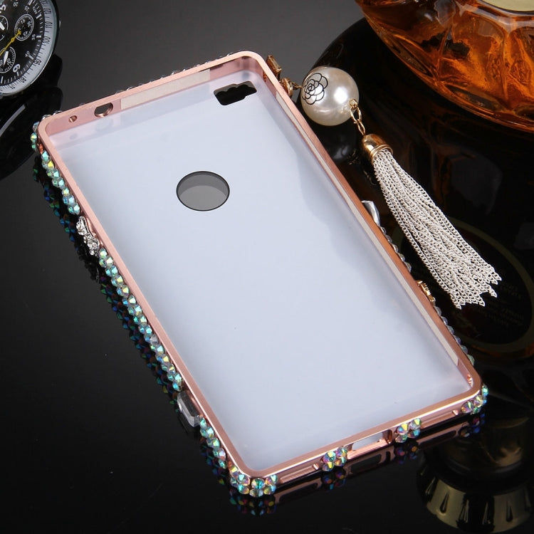 For Huawei P8 Pearl Chain Pendant Diamond Encrusted Electroplating Mirror PC Protective Cover Case(Rose Gold)