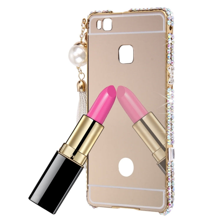 For Huawei G9 Lite Pearl Chain Pendant Diamond Encrusted Electroplating Mirror PC Protective Cover Case