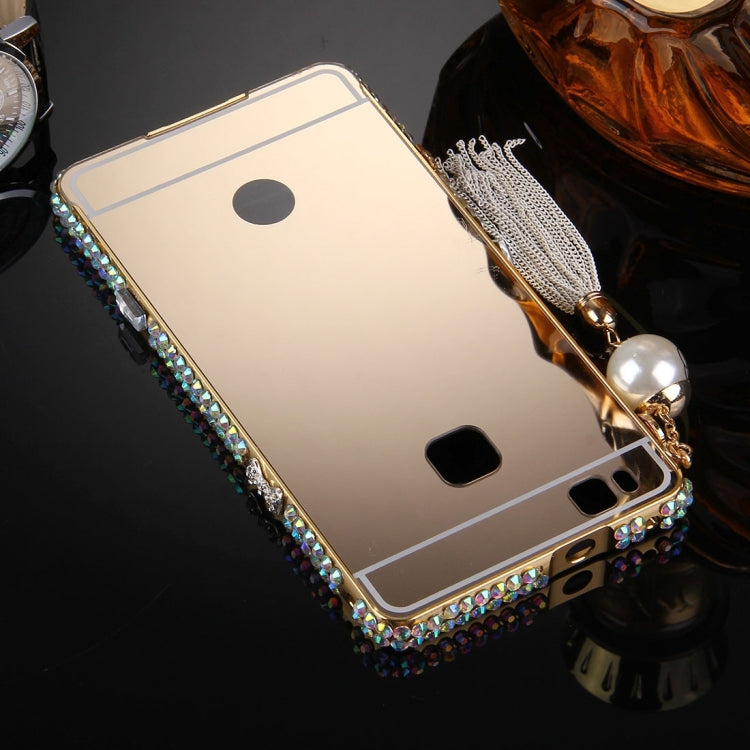 For Huawei G9 Lite Pearl Chain Pendant Diamond Encrusted Electroplating Mirror PC Protective Cover Case