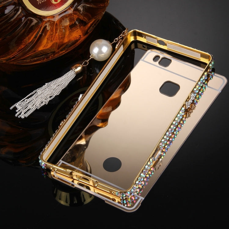 For Huawei G9 Lite Pearl Chain Pendant Diamond Encrusted Electroplating Mirror PC Protective Cover Case
