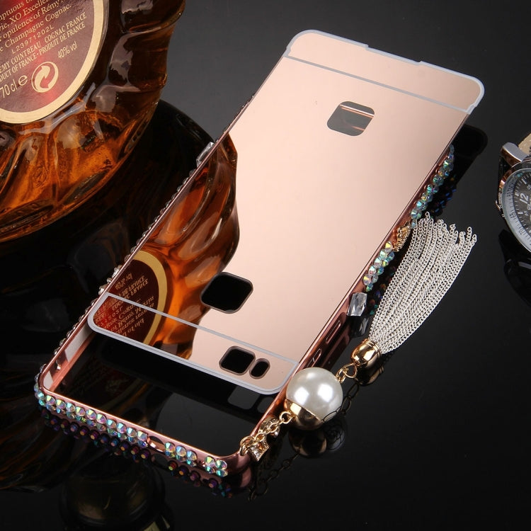 For Huawei G9 Lite Pearl Chain Pendant Diamond Encrusted Electroplating Mirror PC Protective Cover Case