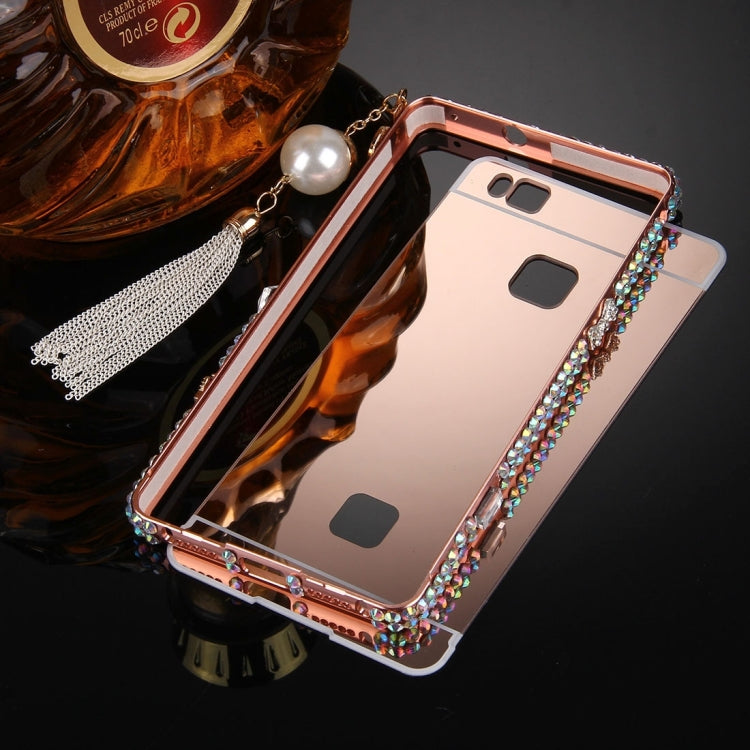 For Huawei G9 Lite Pearl Chain Pendant Diamond Encrusted Electroplating Mirror PC Protective Cover Case