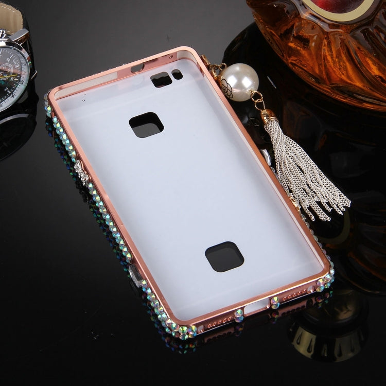 For Huawei G9 Lite Pearl Chain Pendant Diamond Encrusted Electroplating Mirror PC Protective Cover Case