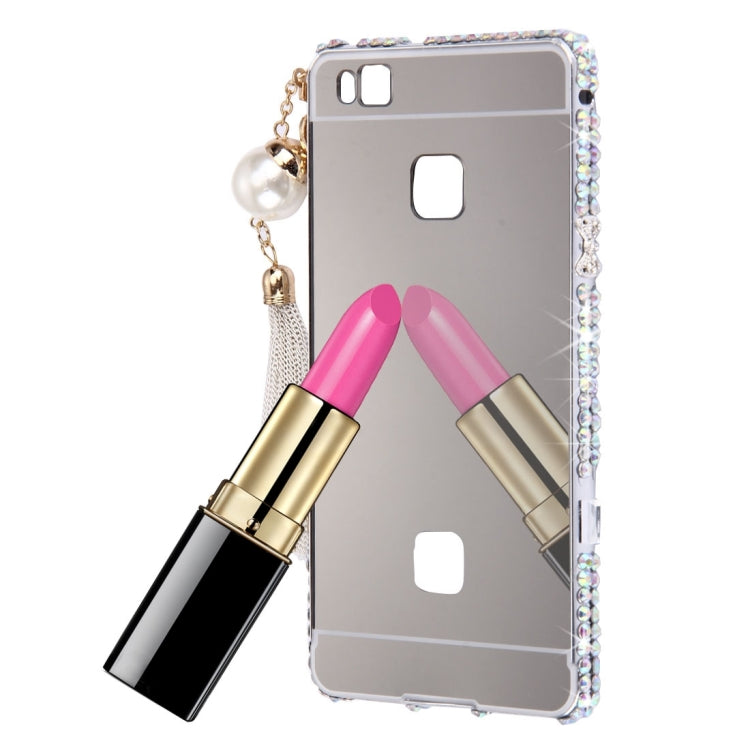 For Huawei G9 Lite Pearl Chain Pendant Diamond Encrusted Electroplating Mirror PC Protective Cover Case