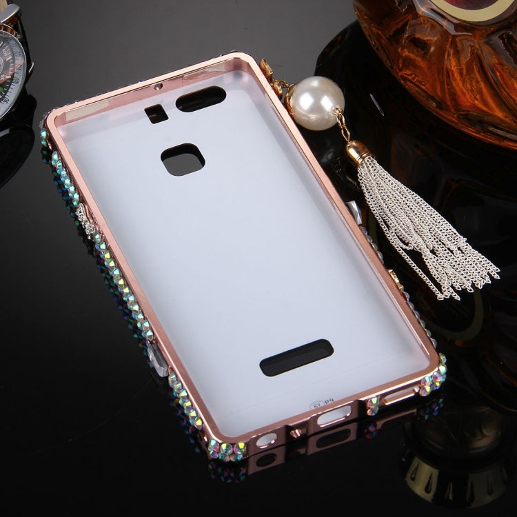 For Huawei P9 Pearl Chain Pendant Diamond Encrusted Electroplating Mirror PC Protective Cover Case(Rose Gold)