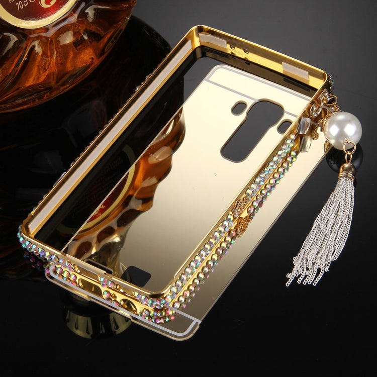 For LG G4 Pearl Chain Pendant Diamond Encrusted Electroplating Mirror PC Protective Cover Case
