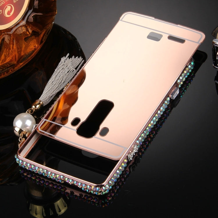 For LG G4 Pearl Chain Pendant Diamond Encrusted Electroplating Mirror PC Protective Cover Case