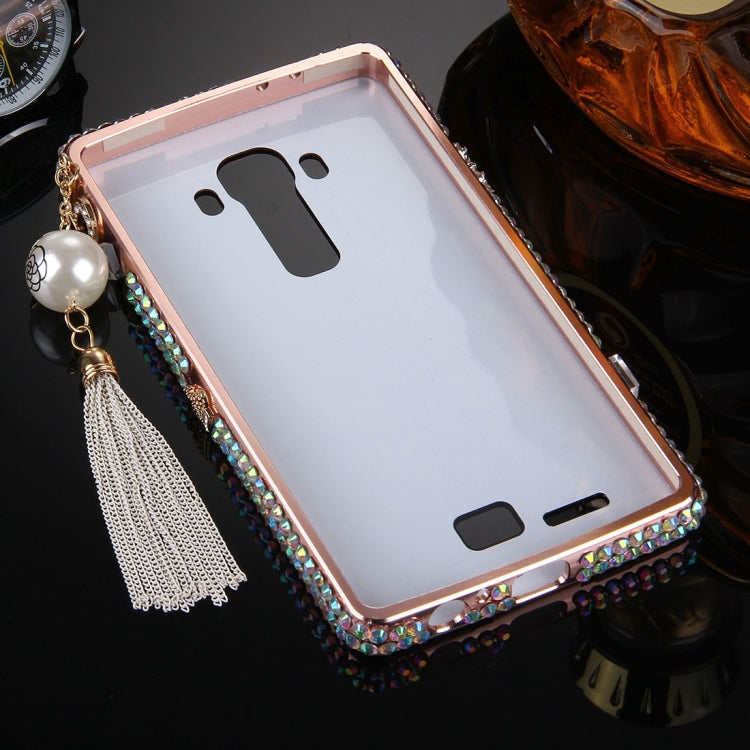 For LG G4 Pearl Chain Pendant Diamond Encrusted Electroplating Mirror PC Protective Cover Case