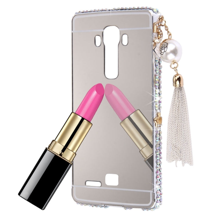 For LG G4 Pearl Chain Pendant Diamond Encrusted Electroplating Mirror PC Protective Cover Case