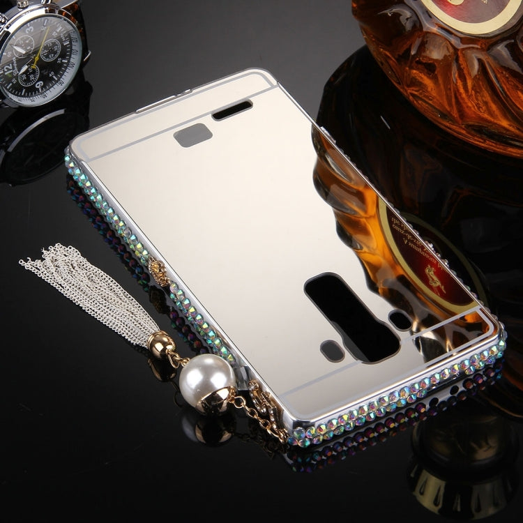 For LG G4 Pearl Chain Pendant Diamond Encrusted Electroplating Mirror PC Protective Cover Case