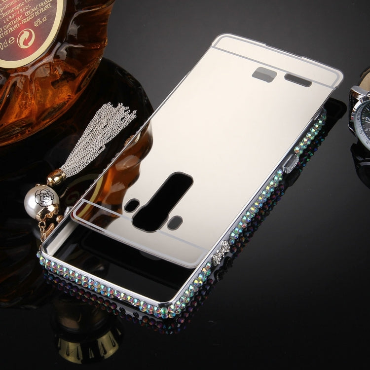 For LG G4 Pearl Chain Pendant Diamond Encrusted Electroplating Mirror PC Protective Cover Case