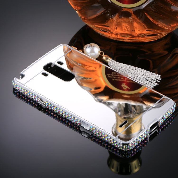 For LG G4 Stylus Pearl Chain Pendant Diamond Encrusted Electroplating Mirror PC Protective Cover Case(Silver)