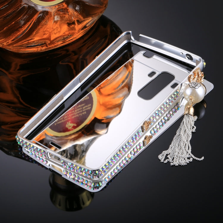 For LG G4 Stylus Pearl Chain Pendant Diamond Encrusted Electroplating Mirror PC Protective Cover Case(Silver)