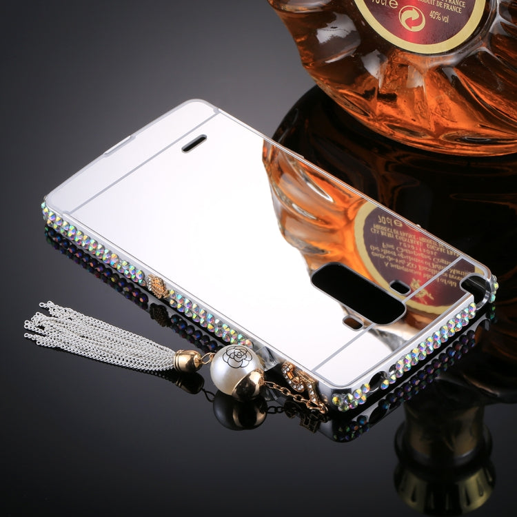 For LG G4 Stylus Pearl Chain Pendant Diamond Encrusted Electroplating Mirror PC Protective Cover Case(Silver)