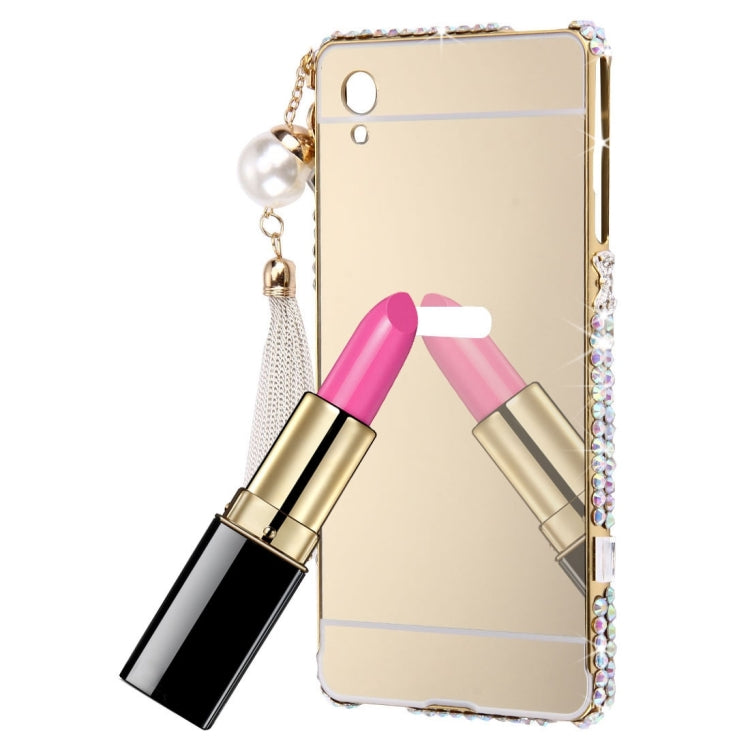 For Sony Xperia Z2 / L50w Chain Pendant Diamond Encrusted Electroplating Mirror PC Protective Cover Case(Gold)