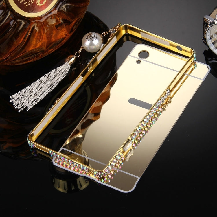 For Sony Xperia Z2 / L50w Chain Pendant Diamond Encrusted Electroplating Mirror PC Protective Cover Case(Gold)