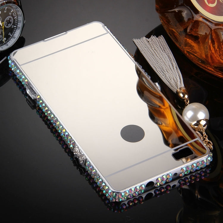 For Huawei P8 Lite Pearl Chain Pendant Diamond Encrusted Electroplating Mirror PC Protective Cover Case(Silver)