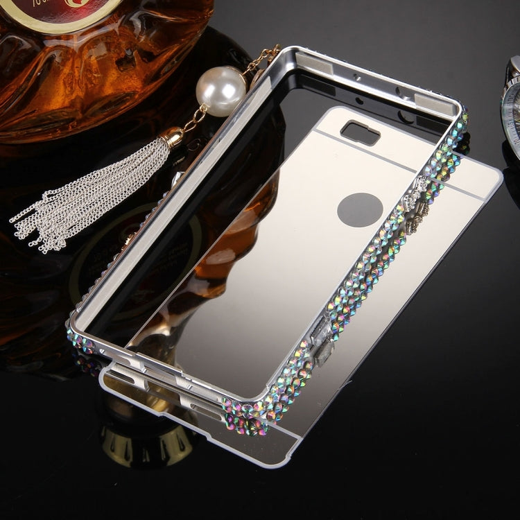For Huawei P8 Lite Pearl Chain Pendant Diamond Encrusted Electroplating Mirror PC Protective Cover Case(Silver)