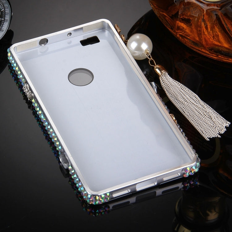 For Huawei P8 Lite Pearl Chain Pendant Diamond Encrusted Electroplating Mirror PC Protective Cover Case(Silver)