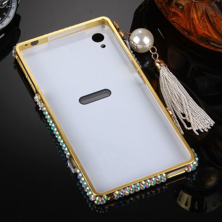 For Sony Xperia Z5 Chain Pendant Diamond Encrusted Electroplating Mirror PC Protective Cover Case