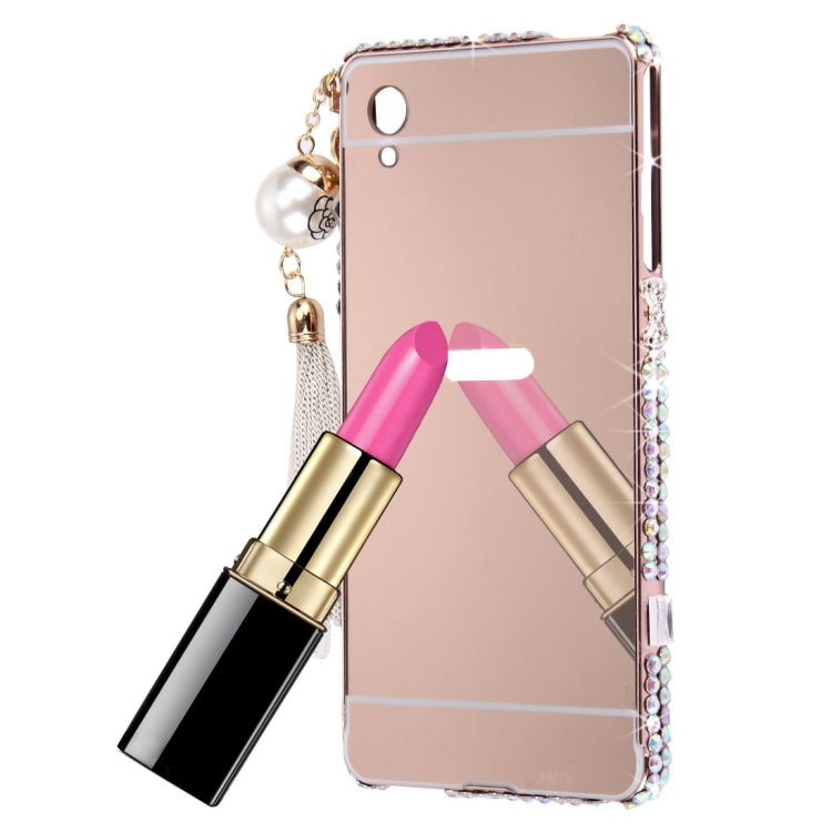 For Sony Xperia Z5 Chain Pendant Diamond Encrusted Electroplating Mirror PC Protective Cover Case