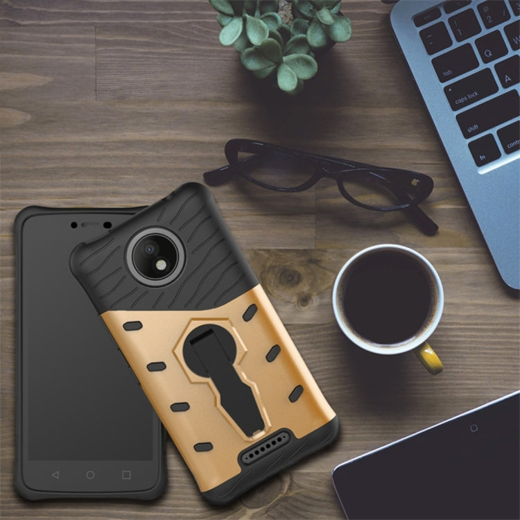For Motorola Moto C Plus Shock-Resistant 360 Degree Spin Sniper Hybrid Cover TPU + PC Combination Case with Holder