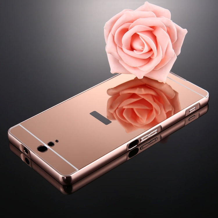 For Sony Xperia C5 Mirror Push Pull Back Shell Cover + Electroplating Bumper Frame Protective Combination Case(Rose Gold)