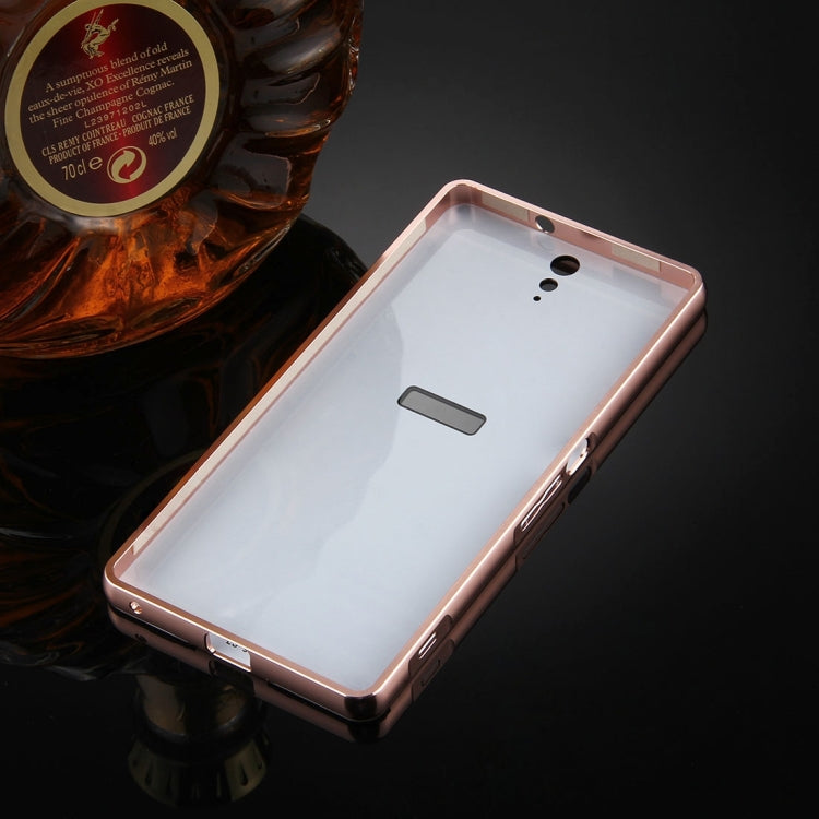 For Sony Xperia C5 Mirror Push Pull Back Shell Cover + Electroplating Bumper Frame Protective Combination Case(Rose Gold)