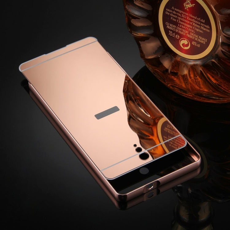 For Sony Xperia C5 Mirror Push Pull Back Shell Cover + Electroplating Bumper Frame Protective Combination Case(Rose Gold)