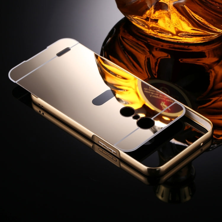 For LG K10 (2017) (EU Version) Mirror Push Pull Back Shell Cover + Electroplating Bumper Frame Protective Combination Case