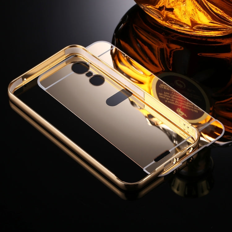 For LG K10 (2017) (EU Version) Mirror Push Pull Back Shell Cover + Electroplating Bumper Frame Protective Combination Case