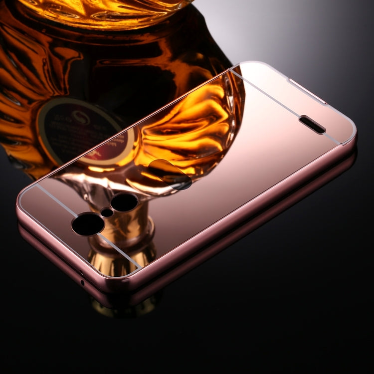 For LG K10 (2017) (EU Version) Mirror Push Pull Back Shell Cover + Electroplating Bumper Frame Protective Combination Case