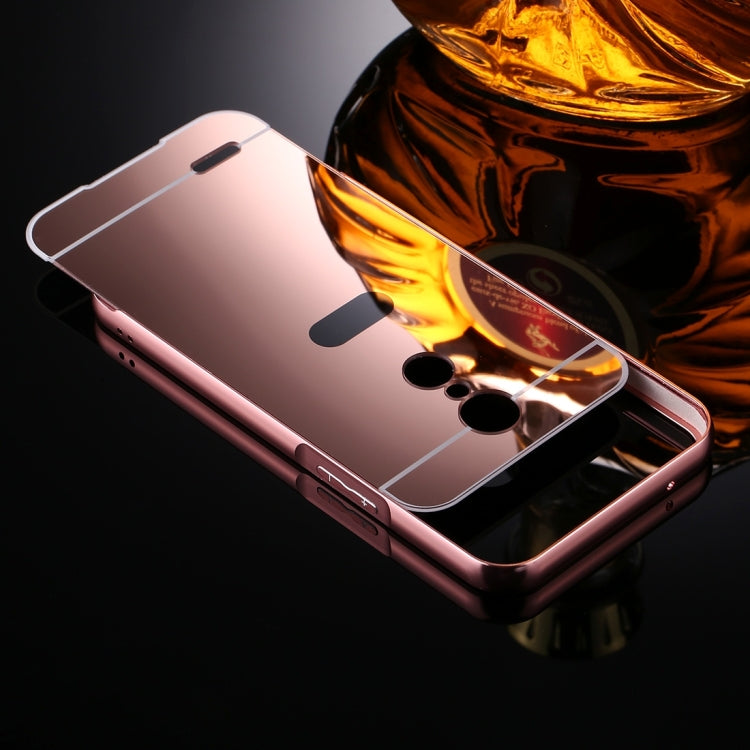For LG K10 (2017) (EU Version) Mirror Push Pull Back Shell Cover + Electroplating Bumper Frame Protective Combination Case