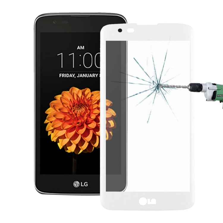 For LG K7 0.26mm 9H Surface Hardness 3D Explosion-proof Colorized Silk-screen Tempered Glass Full Screen Film