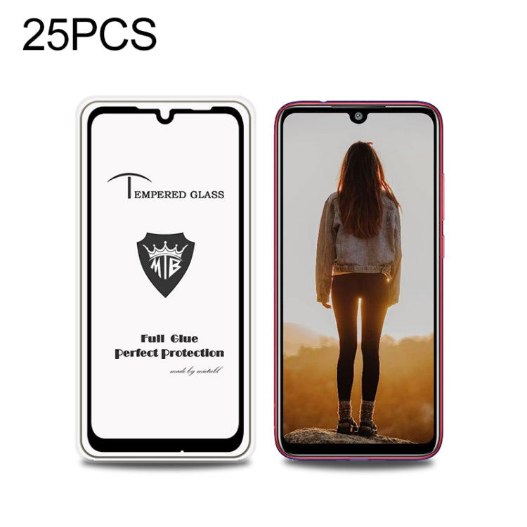 25 PCS MIETUBL Full Screen Full Glue Anti-fingerprint Tempered Glass Film for Xiaomi Redmi Note 7S (Black)