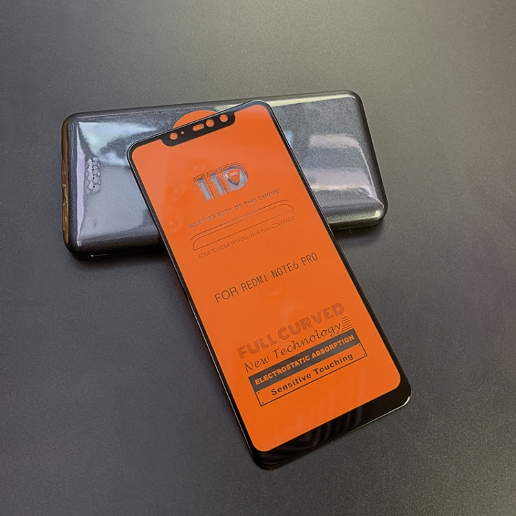 25 PCS mietubl Scratchproof 11D HD Full Glue Full Curved Screen Tempered Glass Film for Xiaomi Redmi Note 6 Pro (Black)