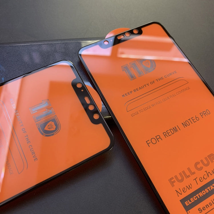 25 PCS mietubl Scratchproof 11D HD Full Glue Full Curved Screen Tempered Glass Film for Xiaomi Redmi Note 6 Pro (Black)
