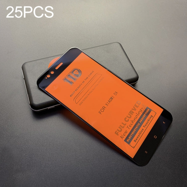 25 PCS mietubl Scratchproof 11D HD Full Glue Full Curved Screen Tempered Glass Film for Xiaomi Mi 5X / A1 (Black)